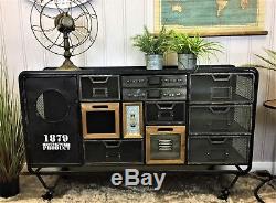 Industrial retro vintage black metal sideboard 11 drawer unit cabinet storage