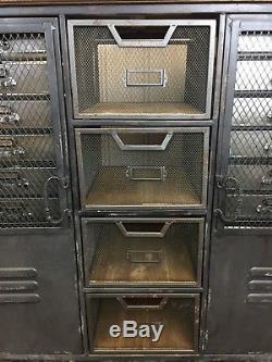 Industrial retro vintage black metal sideboard 16 drawer unit cabinet storage