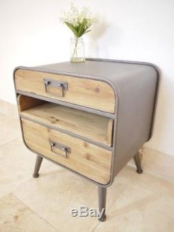 Iron Wooden Retro Industrial Cabinet 3 Drawer Vintage Bedside Media Storage Unit