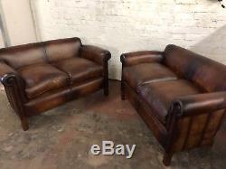 JOHN LEWIS VINTAGE LEATHER PETITE x2 2 SEATERS HAND DYED LEATHER