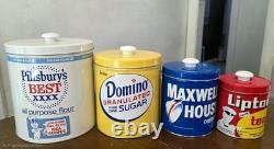 J. L. Clark Metal Tin Canister Set Pillsbury, Domino, Maxwell, Lipton withlids