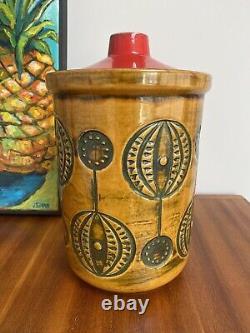 Jasba Large Rumtopf Rum Jar Kitchen Storage Mustard & Red Retro 502925 Vintage