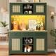 Kitchen Cupboard Tall Kitchen Cabinet With Led, Countertop, Rattan Doors & Drawers
