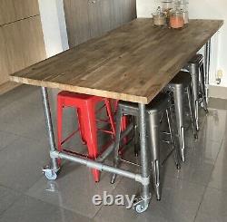 Kitchen Island Breakfast Bar Table And 6 Vintage Industrial Stools