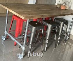 Kitchen Island Breakfast Bar Table And 6 Vintage Industrial Stools