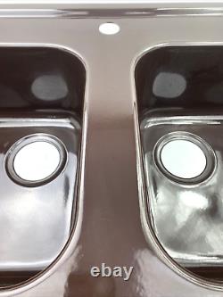 Kitchen Sink Double Bowl Vintage Chocolate Brown Steel Basin Retro Metal 1 Tap H