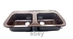 Kitchen Sink Double Bowl Vintage Chocolate Brown Steel Basin Retro Metal 1 Tap H