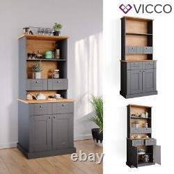 Kitchen display cabinet narrow sideboard kitchen shelf Bergamo grey oak Vicco