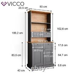 Kitchen display cabinet narrow sideboard kitchen shelf Bergamo grey oak Vicco