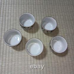 Kutani Ware Tea Cups Set Green Ceramic 5 Pieces Vintage Retro Kitchen