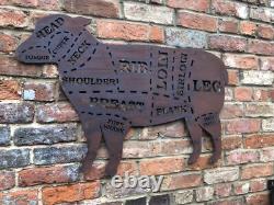 LARGE LAMB Sign Rusty Metal Home BBQ Kitchen butchers cuts Meat Shop Kitchen Eat