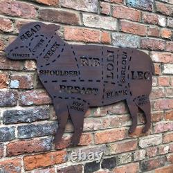 LARGE LAMB Sign Rusty Metal Home BBQ Kitchen butchers cuts Meat Shop Kitchen Eat