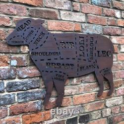 LARGE LAMB Sign Rusty Metal Home BBQ Kitchen butchers cuts Meat Shop Kitchen Eat