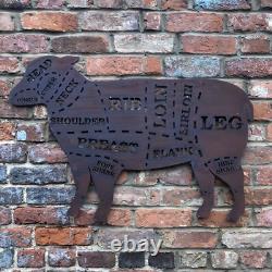 LARGE LAMB Sign Rusty Metal Home BBQ Kitchen butchers cuts Meat Shop Kitchen Eat