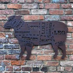 LARGE LAMB Sign Rusty Metal Home BBQ Kitchen butchers cuts Meat Shop Kitchen Eat