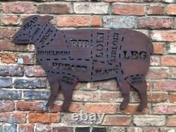 LARGE LAMB Sign Rusty Metal Home BBQ Kitchen butchers cuts Meat Shop Kitchen Eat