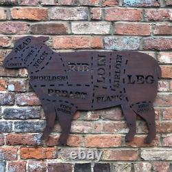LARGE LAMB Sign Rusty Metal Home BBQ Kitchen butchers cuts Meat Shop Kitchen Eat