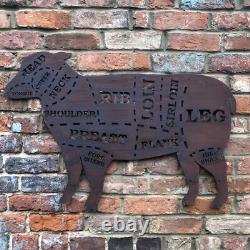 LARGE LAMB Sign Rusty Metal Home BBQ Kitchen butchers cuts Meat Shop Kitchen Eat