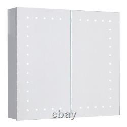 LED Bathroom Mirror Cabinet Shaver Socket Double Door Cupboard StorageShelf Wall