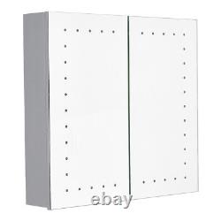 LED Bathroom Mirror Cabinet Shaver Socket Double Door Cupboard StorageShelf Wall