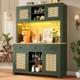 Led Kitchen Cupboard Tall Storage Cabinet With Countertop, Rattan Doors & Drawers