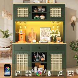 LED Kitchen Cupboard Tall Storage Cabinet with Countertop, Rattan Doors & Drawers LED Kitchen Cupboard Tall Storage Cabinet with Countertop, Rattan Doors & Drawers