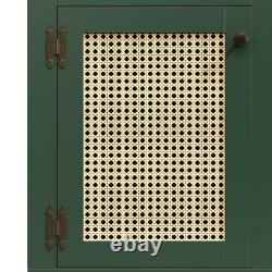 LED Kitchen Cupboard Tall Storage Cabinet with Countertop, Rattan Doors & Drawers