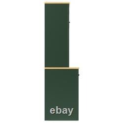 LED Kitchen Cupboard Tall Storage Cabinet with Countertop, Rattan Doors & Drawers