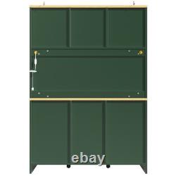 LED Kitchen Cupboard Tall Storage Cabinet with Countertop, Rattan Doors & Drawers