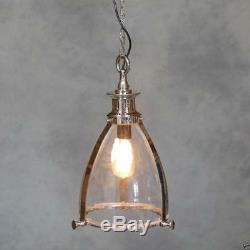 Large 50cm Nickel and Glass Hanging Ceiling Light Lantern Chandelier Pendant