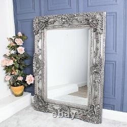 Large Antique Silver Mirror Heavily Ornate Full Length Wall Decor 120cm x 90cm