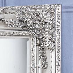 Large Antique Silver Mirror Heavily Ornate Full Length Wall Decor 120cm x 90cm