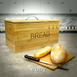 Large Bamboo Wooden Bread Bin Storage Box Kitchen Home Loaf Food Container Lid