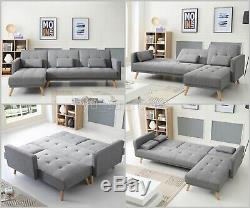 Large Corner Sofa Bed 4 Seater Grey Fabric Settee L Shaped Couch Chaise Recliner