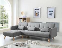 Large Corner Sofa Bed 4 Seater Grey Fabric Settee L Shaped Couch Chaise Recliner