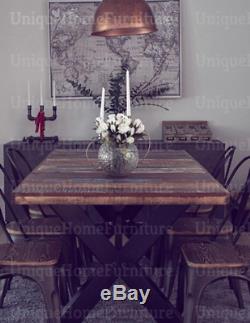 Large Industrial Dining Table Vintage Retro Furniture Rustic Metal Solid Wood