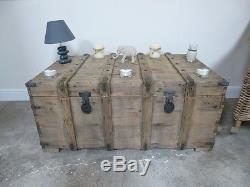 Large Pirates Chest Box Coffee Table In Weathered Oak Finish Top Opens Up