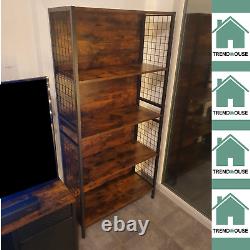 Large Retro Bookcase Office Storage Shelf 4 Tier Bookshelf Books Shelving Unit