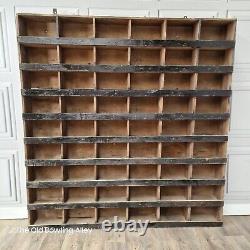 Large Retro Vintage Wooden Pigeon 54 Hole Industrial Solid Wood Workshop Shelves