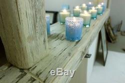 Large Rustic WHITE WASHED Distressed Driftwood Wood mirror wirh candle shelf