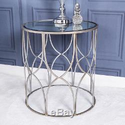Large Silver Mirrored Metal Side Table Lamp Vintage Hallway Living Room Home