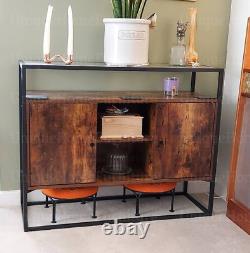 Large Storage Sideboard Kitchen Buffet Unit Vintage Industrial Glass Cabinet