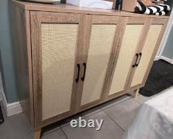 Large Storage Sideboard Rustic Cupboard Unit Vintage Woven Style Buffet Cabinet