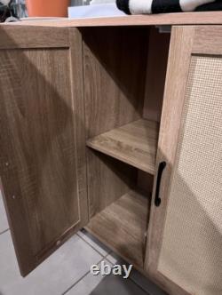 Large Storage Sideboard Rustic Cupboard Unit Vintage Woven Style Buffet Cabinet