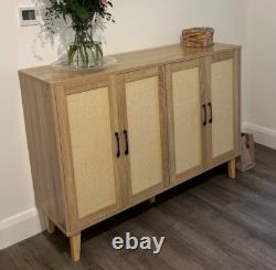 Large Storage Sideboard Rustic Cupboard Unit Vintage Woven Style Buffet Cabinet