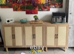 Large Storage Sideboard Rustic Cupboard Unit Vintage Woven Style Buffet Cabinet