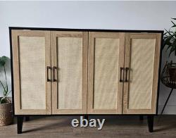 Large Storage Sideboard Rustic Cupboard Unit Vintage Woven Style Buffet Cabinet