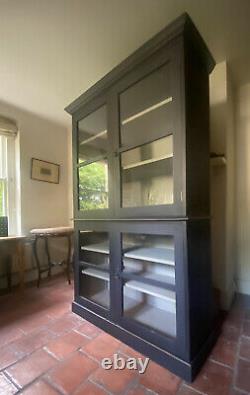 Large Tall Painted Black Vintage Glazed Oak Dresser Display Cabinet Bookcase