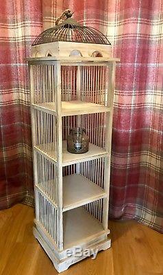 Large Vintage Bird Cage 4 Shelf Unit Distressed Shabby Chic Storage Shelving