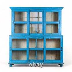 Large Vintage Indian Rustic Glass Kitchen Dresser Cupboard Cabinet Shelves